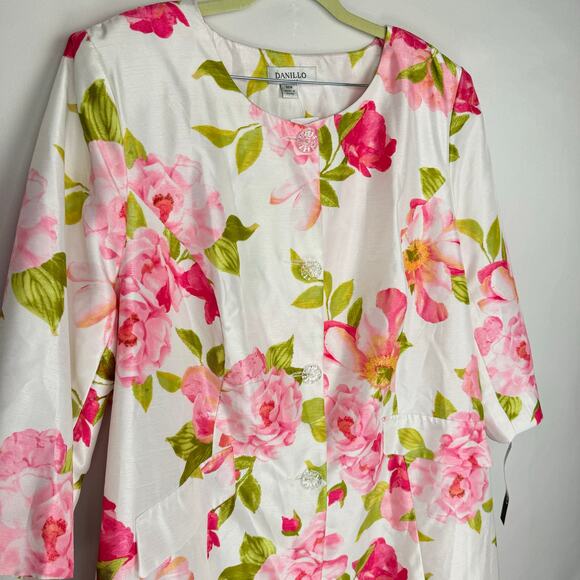 Danillo Woman Floral Textured Satin Long Blazer 3/4 Sleeve Button Up Elegant 20W - Picture 3 of 14